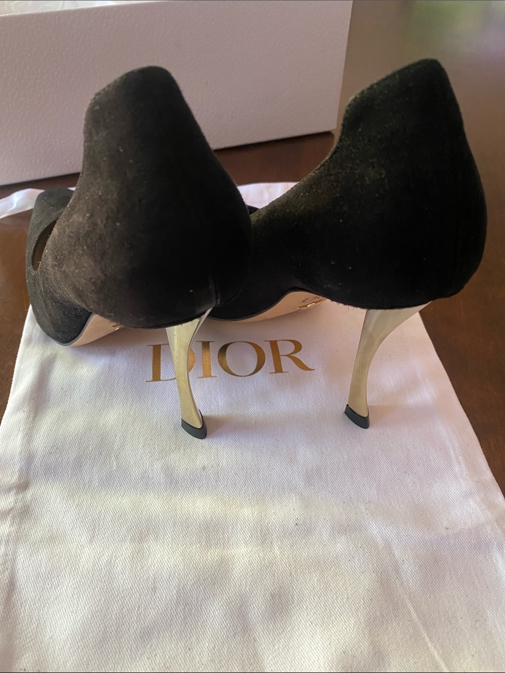 Dior Black Suede Pointed-Toe Stiletto Heels with Gold Heel - Picture 14 of 15